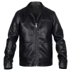 mens-black-faux-leather-shirt-collar-jacket