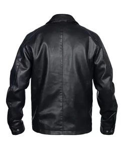 mens-black-faux-leather-shirt-collar-jacket
