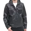 mens-black-faux-leather-trucker-hooded-jacket