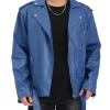 mens-blue-faux-leather-belted-jacket