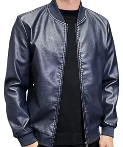 mens-blue-faux-leather-slim-fit-bomber-jacket