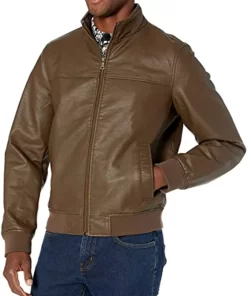 mens-brown-faux-leather-bomber-jacket