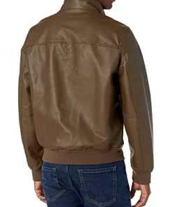 mens-brown-faux-leather-bomber-jacket