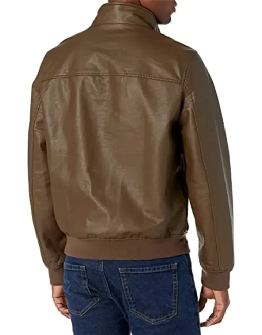 mens-brown-faux-leather-bomber-jacket