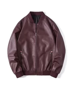 mens-burgundy-faux-leather-slim-fit-bomber-jacket