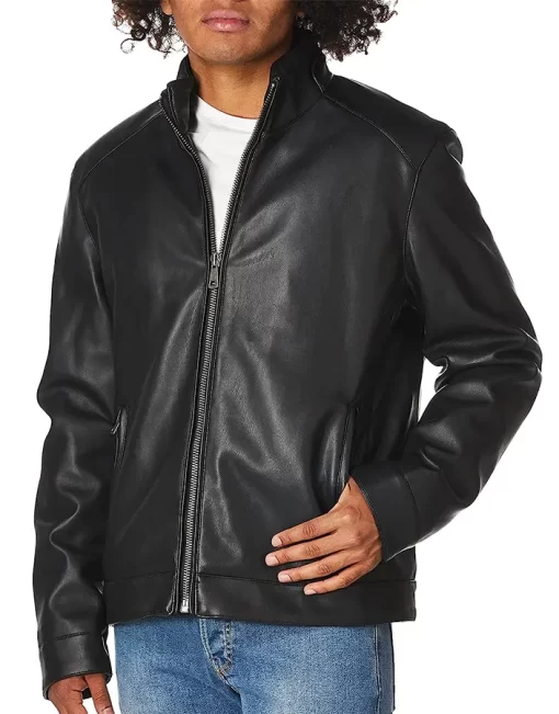 mens-casual-black-faux-leather-jacket
