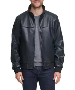 mens-casual-wear-black-faux-leather-bomber-jacket