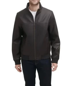 mens-dark-brown-faux-leather-bomber-jacket