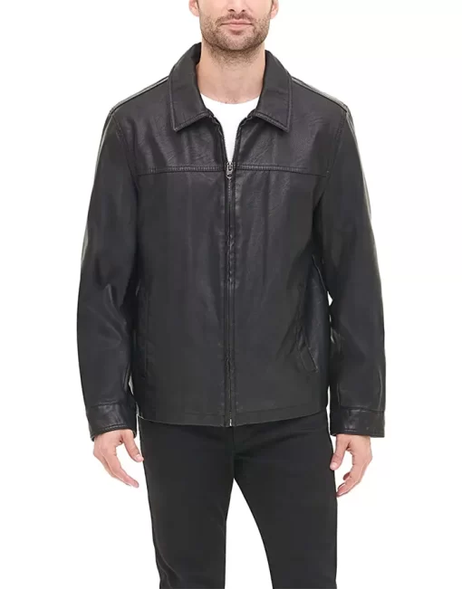 mens-shirt-collar-black-faux-leather-jacket