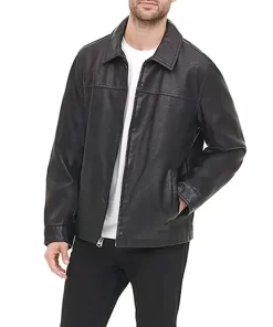 mens-shirt-collar-black-faux-leather-jacket