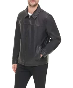 mens-shirt-collar-black-faux-leather-jacket