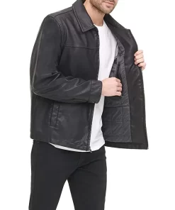 mens-shirt-collar-black-faux-leather-jacket