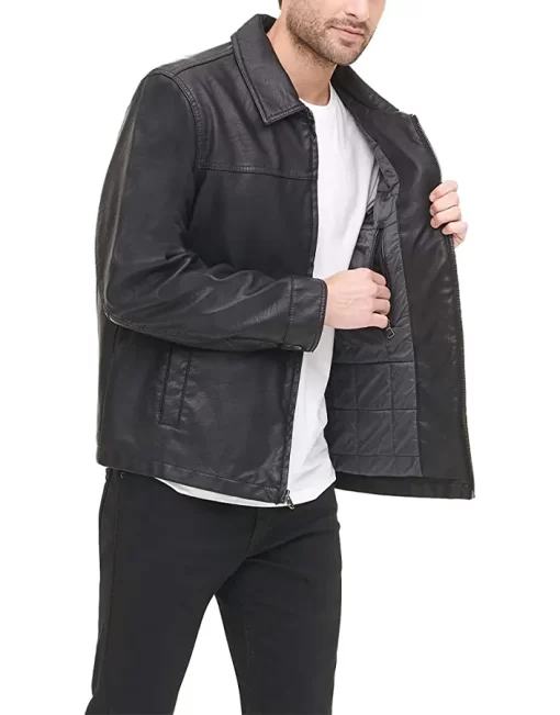 mens-shirt-collar-black-faux-leather-jacket