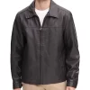 mens-shirt-collar-dark-brown-faux-leather-jacket