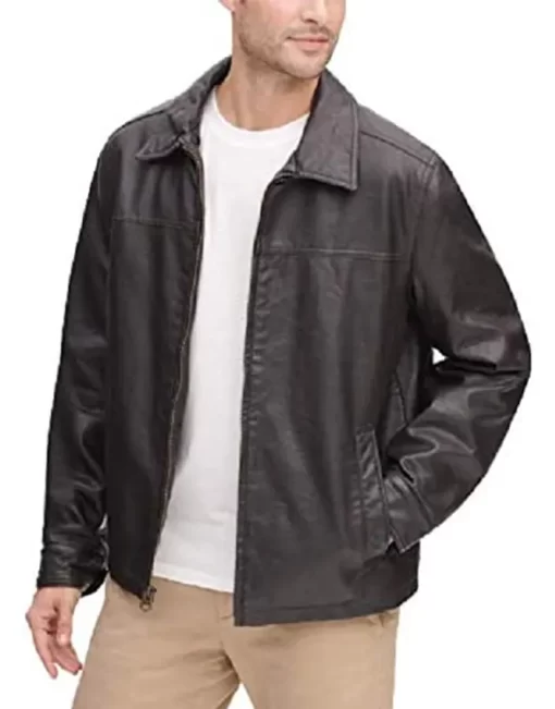 mens-shirt-collar-dark-brown-faux-leather-jacket