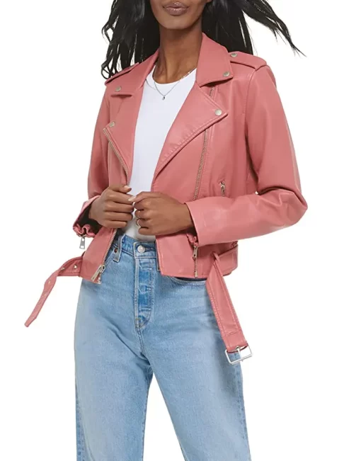 womens-belted-chocolate-pink-faux-leather-motorcycle-jacket