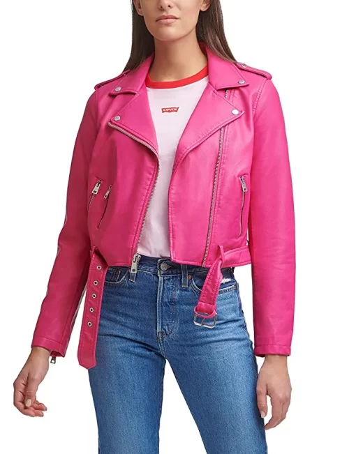 womens-belted-dark-pink-faux-leather-motorcycle-jacket