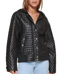 womens-black-faux-leather-box-quilted-jacket-with-hood