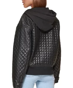 womens-black-faux-leather-box-quilted-jacket-with-hood