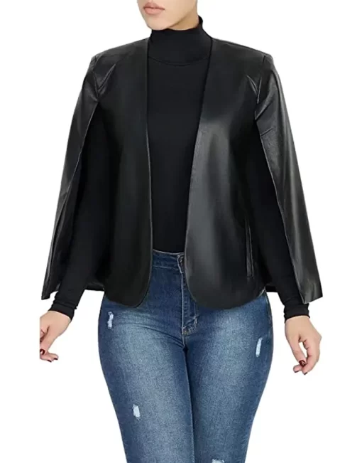 womens-black-faux-leather-open-front-jacket