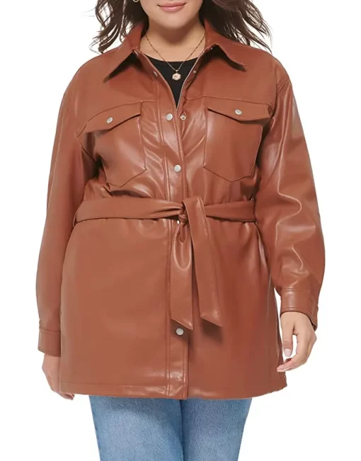 womens-brown-faux-leather-belted-shirt-jacket