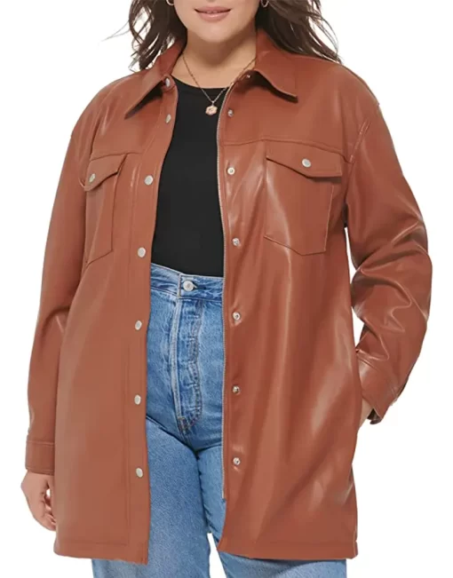 womens-brown-faux-leather-belted-shirt-jacket