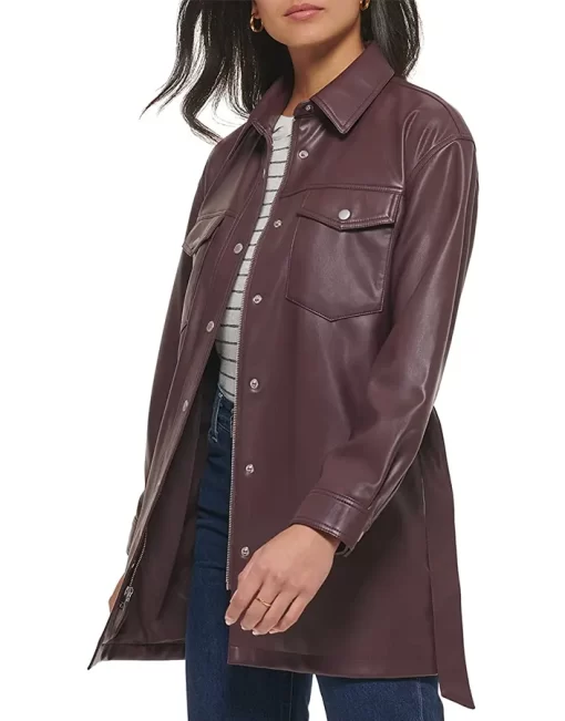 womens-burgundy-faux-leather-belted-shirt-jacket