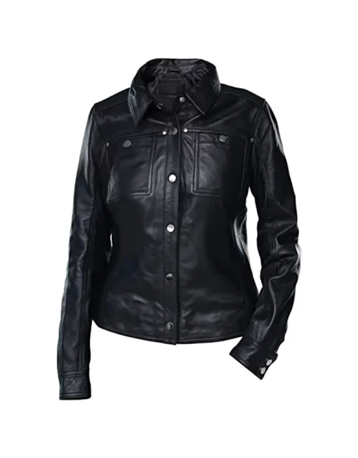 womens-button-front-shirt-collar-black-faux-leather-jacket