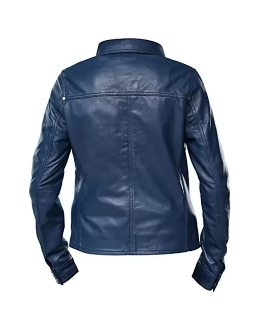 womens-button-front-shirt-collar-blue-faux-leather-jacket