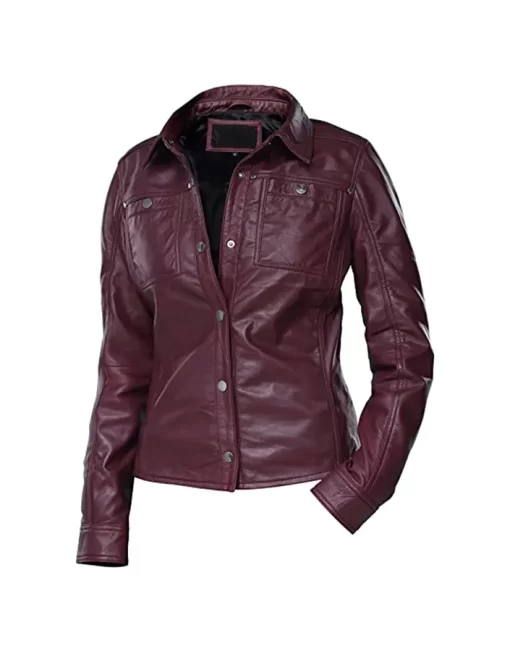 womens-button-front-shirt-collar-burgundy-faux-leather-jacket