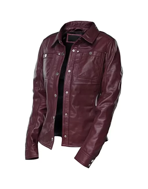 womens-button-front-shirt-collar-burgundy-faux-leather-jacket