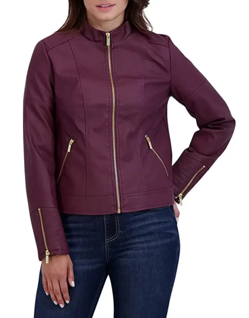 womens-casual-zipper-pockets-maroon-faux-leather-jacket