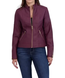 womens-casual-zipper-pockets-maroon-faux-leather-jacket