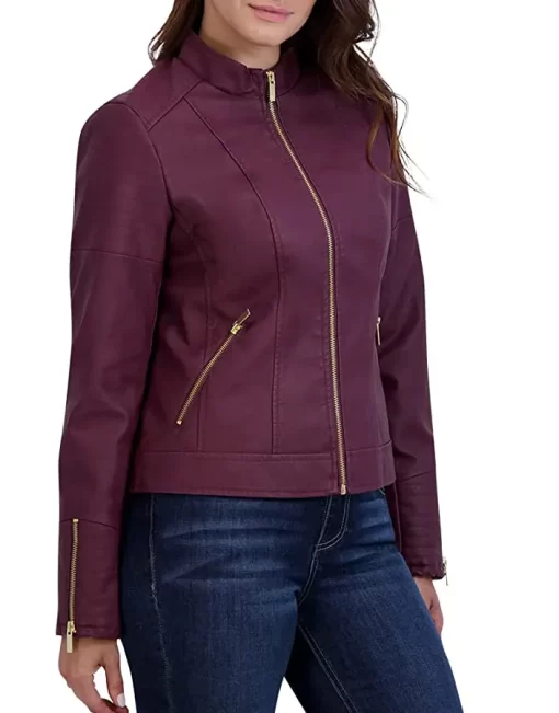 womens-casual-zipper-pockets-maroon-faux-leather-jacket