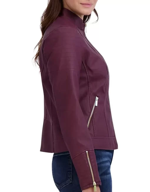 womens-casual-zipper-pockets-maroon-faux-leather-jacket