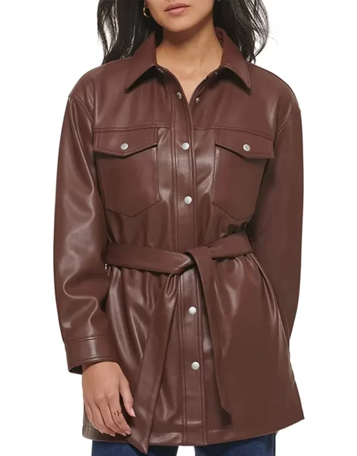 womens-chocolate-brown-faux-leather-belted-shirt-jacket