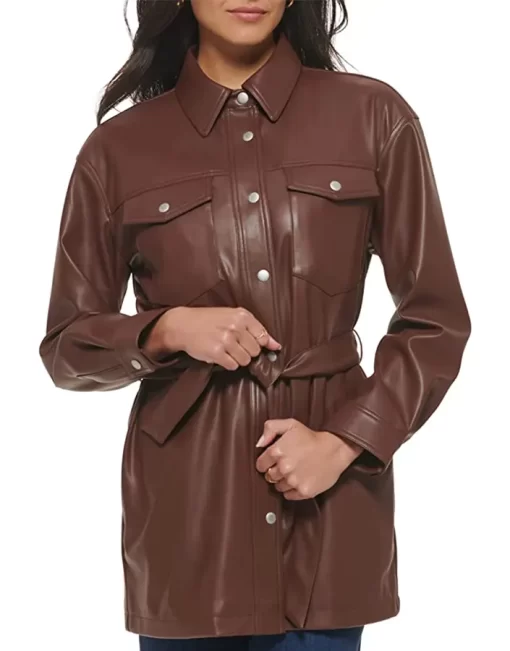 womens-chocolate-brown-faux-leather-belted-shirt-jacket