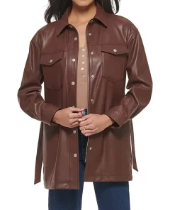 womens-chocolate-brown-faux-leather-belted-shirt-jacket