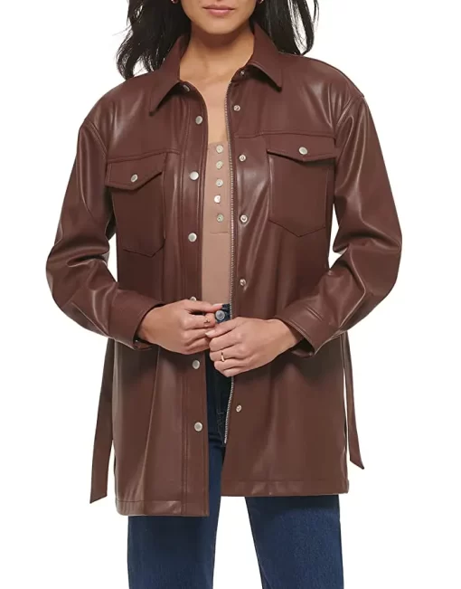 womens-chocolate-brown-faux-leather-belted-shirt-jacket