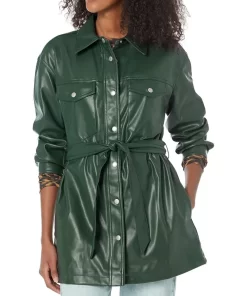 womens-green-faux-leather-belted-shirt-jacket
