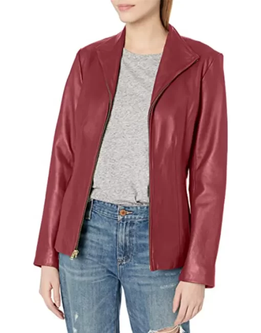 womens-maroon-faux-leather-wing-collared-jacket