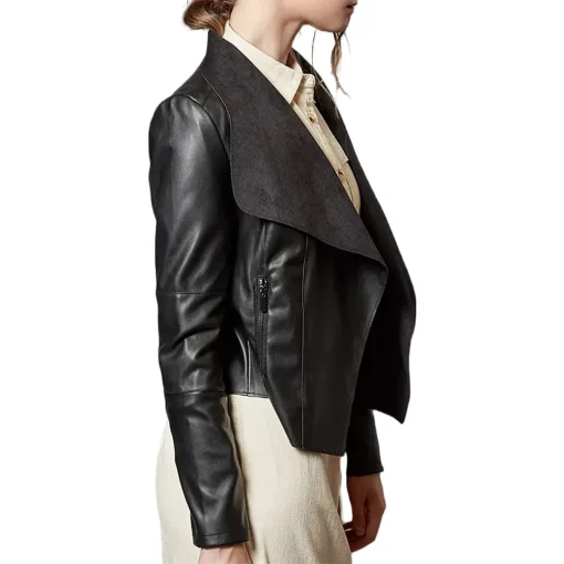 womens-open-front-black-faux-leather-jacket