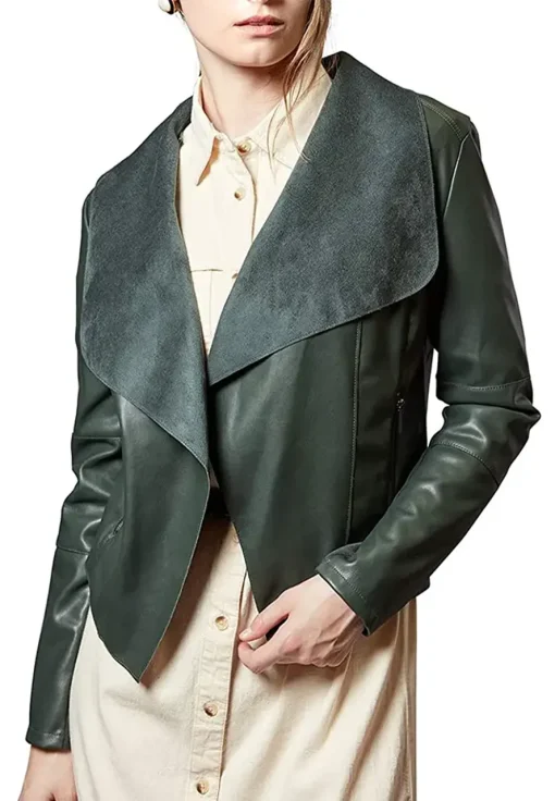womens-open-front-green-faux-leather-blazer-jacket