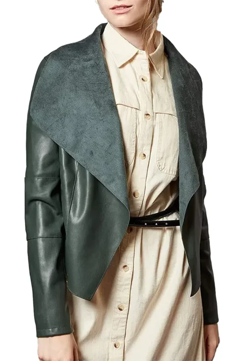 womens-open-front-green-faux-leather-blazer-jacket