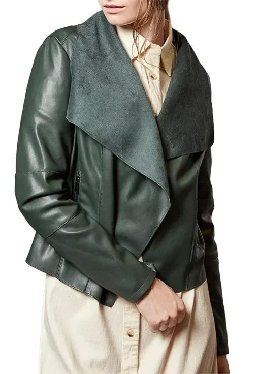 womens-open-front-green-faux-leather-blazer-jacket