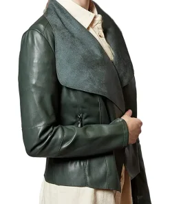 womens-open-front-green-faux-leather-blazer-jacket