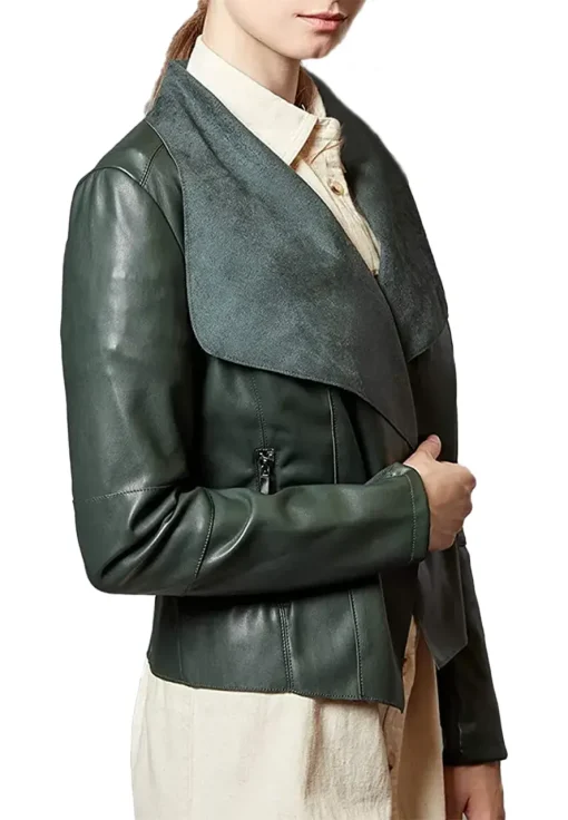 womens-open-front-green-faux-leather-blazer-jacket