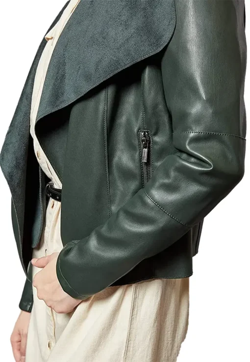 womens-open-front-green-faux-leather-blazer-jacket