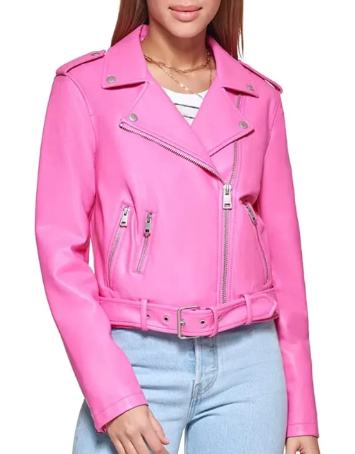 womens-pink-faux-leather-motorcycle-belted-jacket