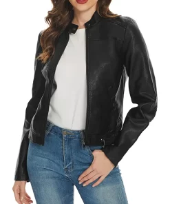 womens-snap-button-collar-black-faux-leather-jacket